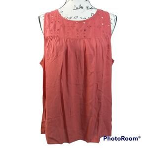 Given Kale Coral Embroidered Sleeveless Top 2X